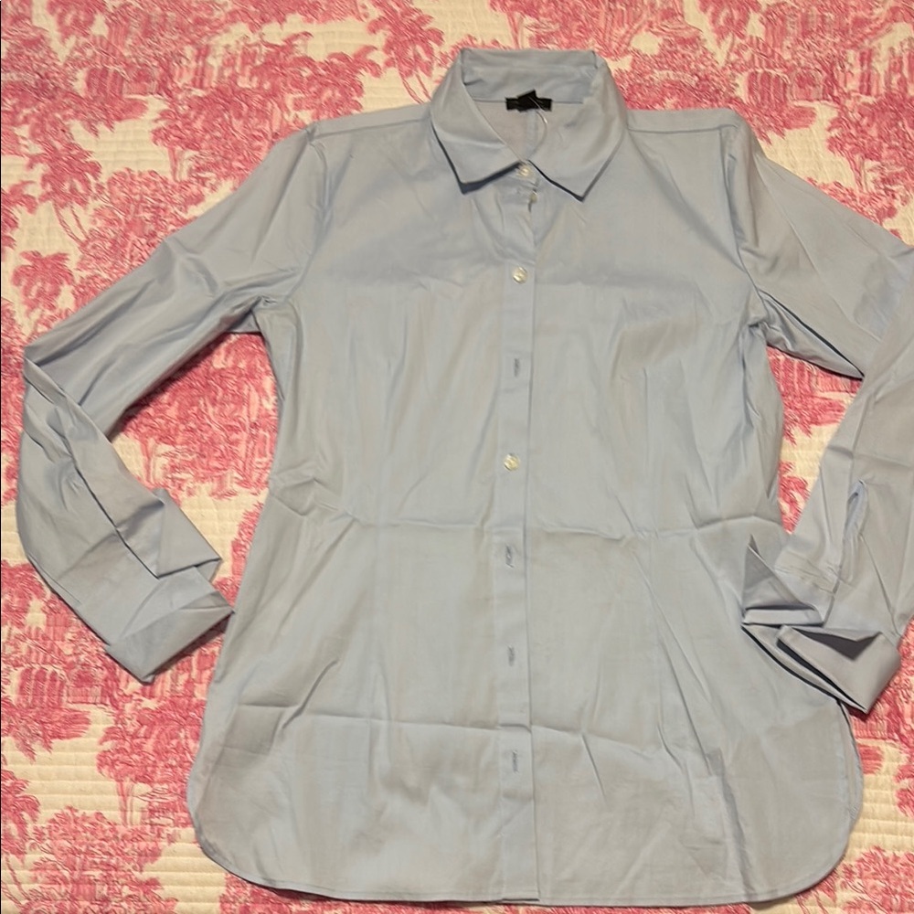 Ann Taylor Factory Blue Button Down Mid-Long Sleeve Blouse